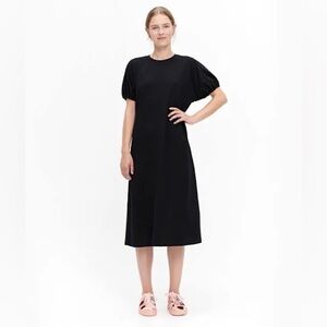 Rare Marimekko Viuhtoa Black Cinched Sleeve Viscose Blend Midi Dress Size S